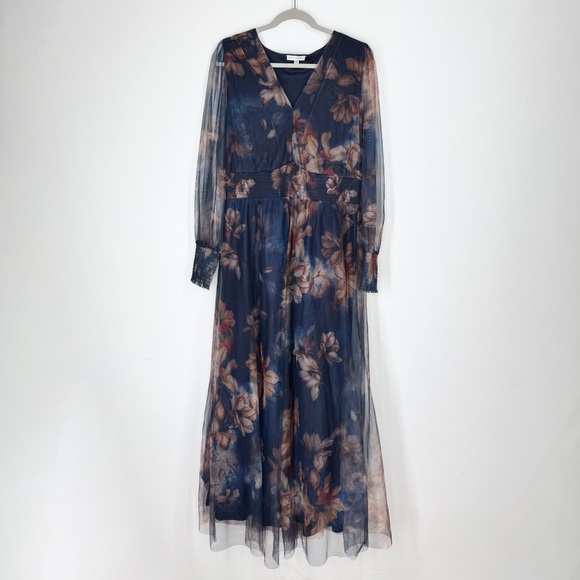 Baltic Born Layla Tulle Maxi Dress Dark Floral Blue Women’s Size 2XL - Picture 1 of 14
